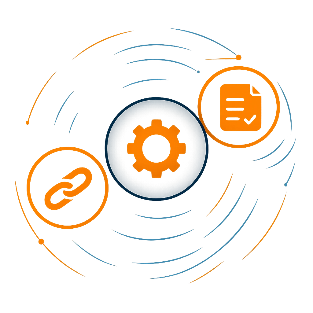 Icons for SEO settings, backlinks, and content.