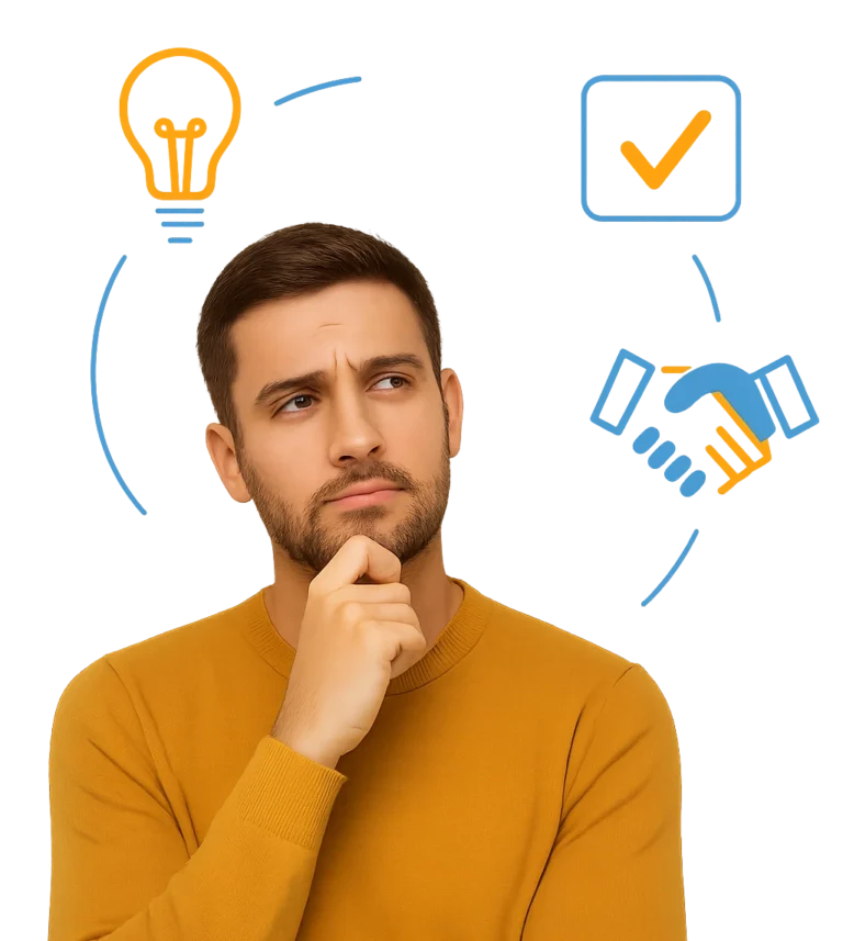 Thinking Man With Idea and Checklist icons