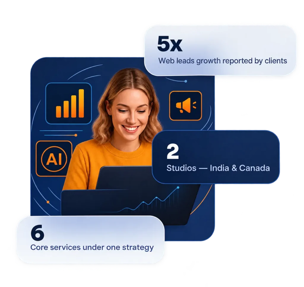 Torplix Ai Genrated employee using laptop with AI, marketing, and analytics icons